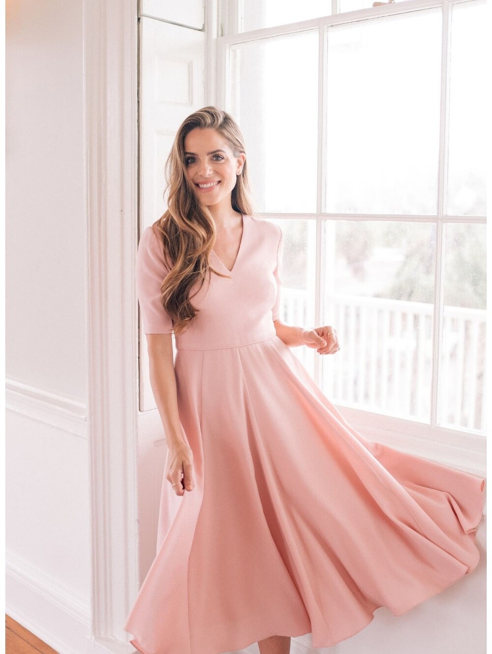 NWT Gal Meets Glam Pink Midi Dress Crepe Edith City Fit Flare Mauve Sz 18